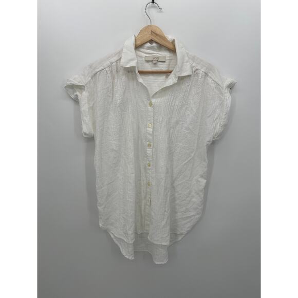 LOFT Tops - Loft Button Front Shirt Women Size S White Crinkle Dolman Shirt Minimal